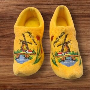 Holland Dutch Clog Slippers Yellow Embroidered Windmill Tulip Souvenir size 9